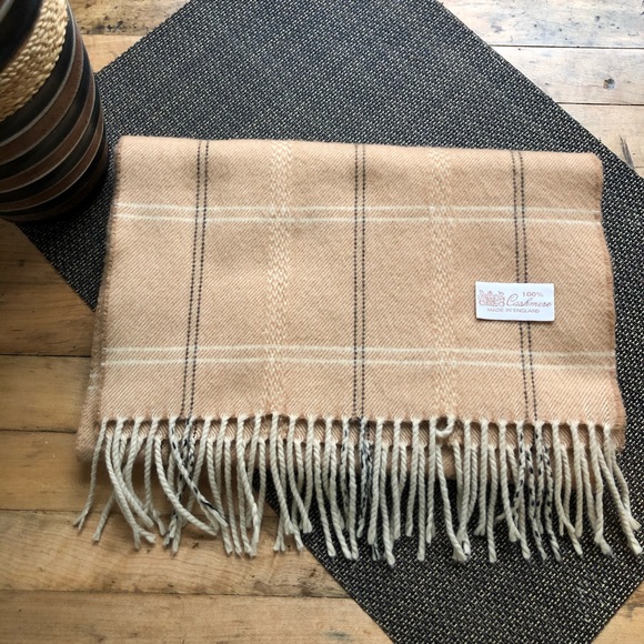 Accessories - Cashmere Camel Colored Plaid Scarf Made In England